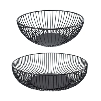 

2 Pcs Nordic Creative Minimalist Fruit Basket Living Room Creative Fruit Drain Basket Home Iron Fruit Bowl Storage Basket (L wit