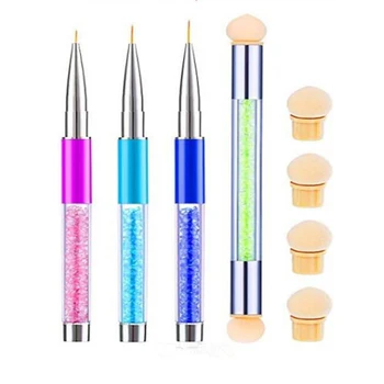 

4 Pcs Nail Brush Set UV Gel Tools Sponge Head Painting Polish Liner Pen Acrylic Shading Manicure Dotting Ombre Dual Tipped