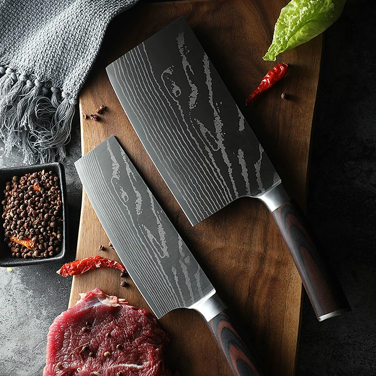 Дамасский лазерный зернистый маленький кухонный нож, гостиничные принадлежности, нож для нарезки кожи, цветной деревянный нож с деревянной ручкой, нож для кухни