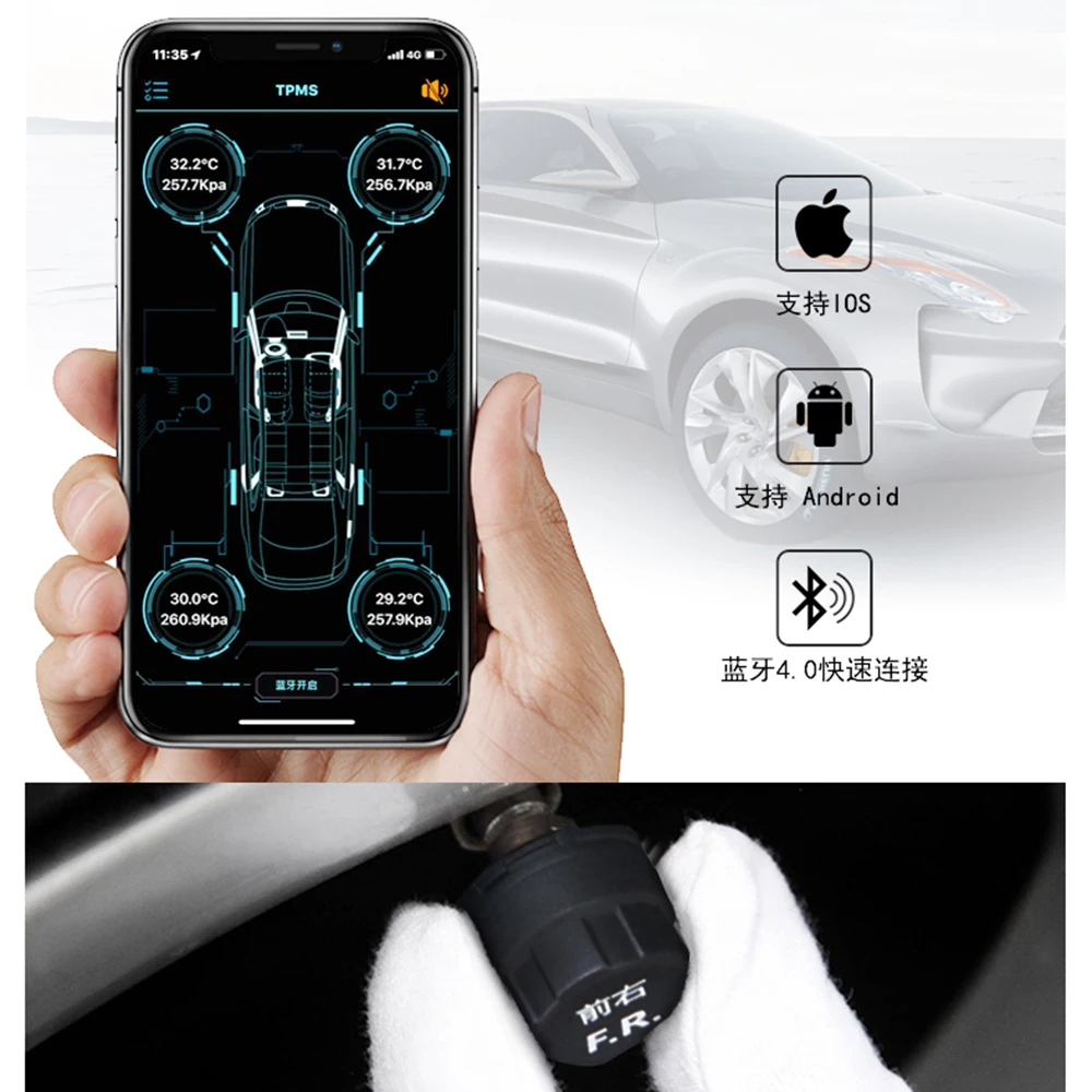 Car016 Bluetooth 4 0 Цифровой монитор давления в шинах на Android Apple мобильный телефон|Детали