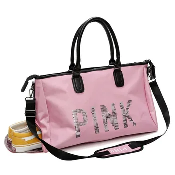 

New Pink Travel Bag Ladies Nylon Sport Gym Bag Women For Shoe Outdoor Big Fitness Bag 2019 Shoulder Training Yoga Bags B133