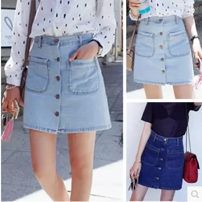 

Korean-style Large Pocket Front Button Half-length Denim Skirt Students Women's Slim Fit Slimming Short Skirt