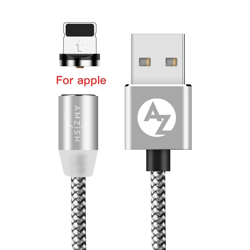 Amzish светодиодный магнитный Micro USB кабель для iPhone type-C кабель быстрой зарядки для samsung Xiaomi huawei магнитное зарядное устройство USB C кабель - Цвет: Silver For Apple