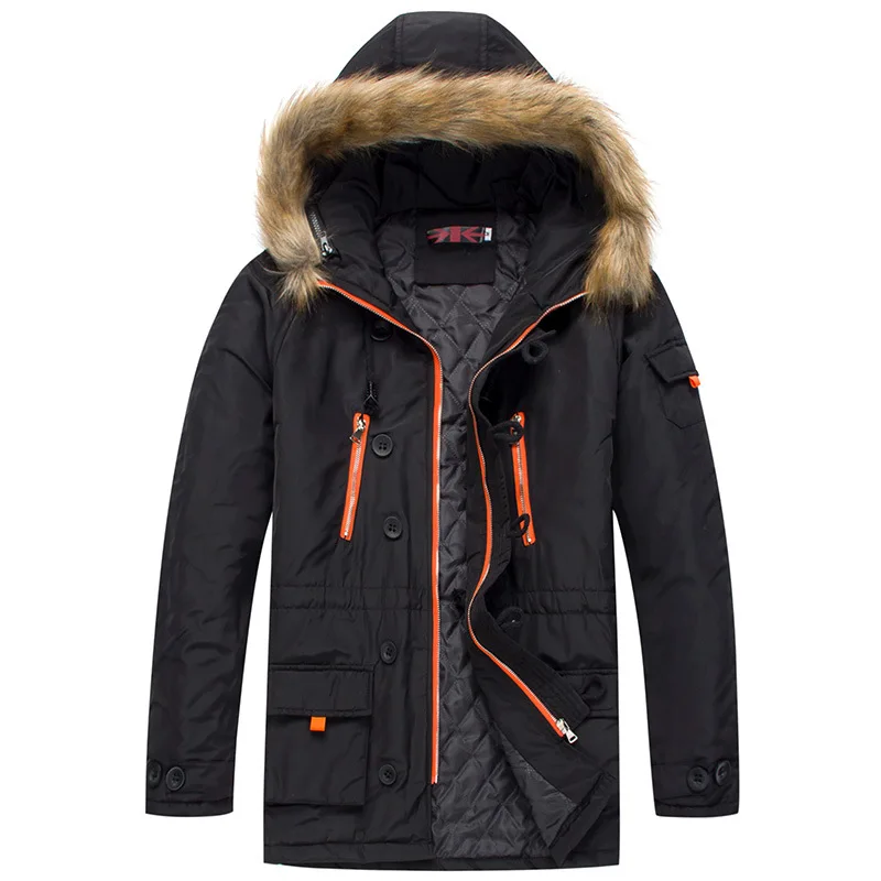 

2019 New Style Men'S Wear MEN'S Cotton-quilted Coat Thick Large Fur Collar Hooded Couples Youth Coat Mid-length