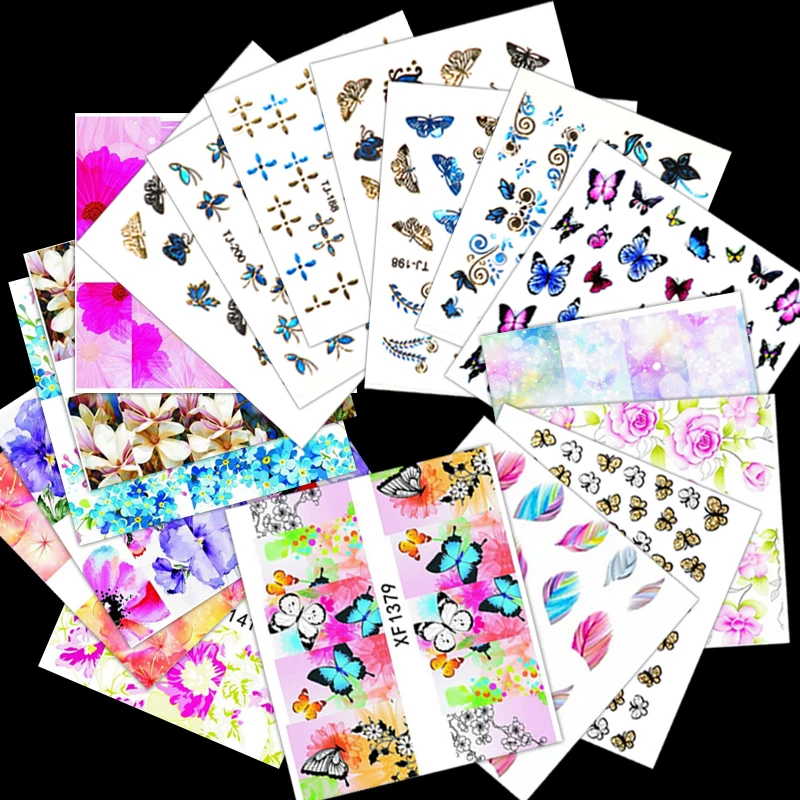 

35pcs 3D Nail Art Sticker Hollow Decals Butterflies Nail Decals Watermark Manicure Decor Mixed Designs Adhesive Flower Nail Tips