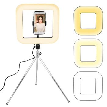 

28cm Dimmable Square USB LED Light With Tripod Stand Cell Phone Holder ​3 Light Modes Table Light For Live Streaming Makeup