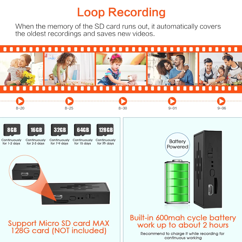 Detecção de Movimento Gravação em Loop com Batt P2p sem Fio Mini Câmera Portátil 1080p 4k Wi-fi Visão Remota Microfilmadora ip hd - Image 6