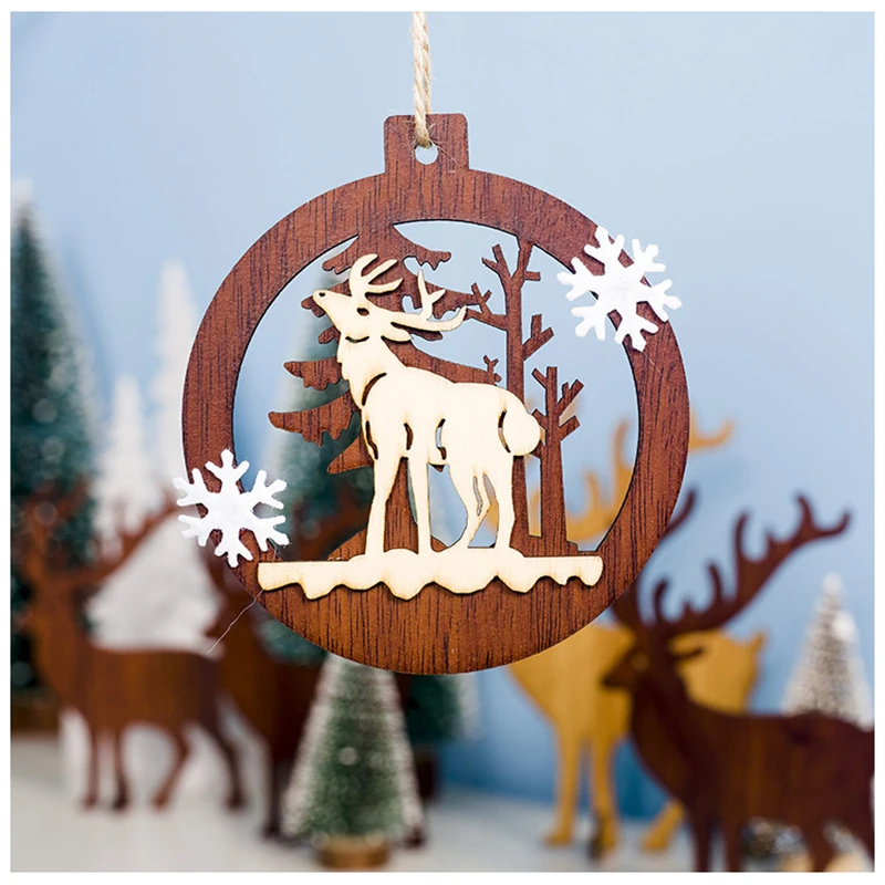 

Merry Christmas Hollow Tree Car Decorations Wooden Hanging Pendant Elk Christmas Decorations for Home Navidad New Year Gift,Q