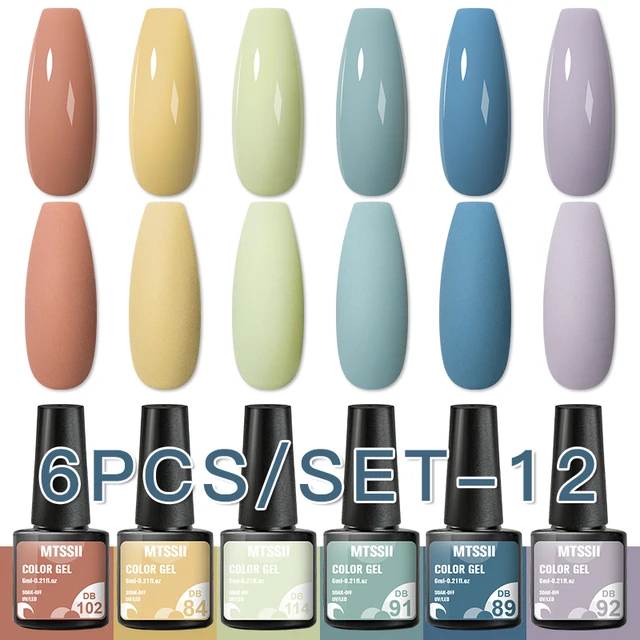 Mtssii 10Pcs/set Color Gel Nail Polish Set 100 Colors Semi Permanent UV Led Gel Varnish Soak Off Nail Lacquers Base Top Coat ZH15191 6PCS