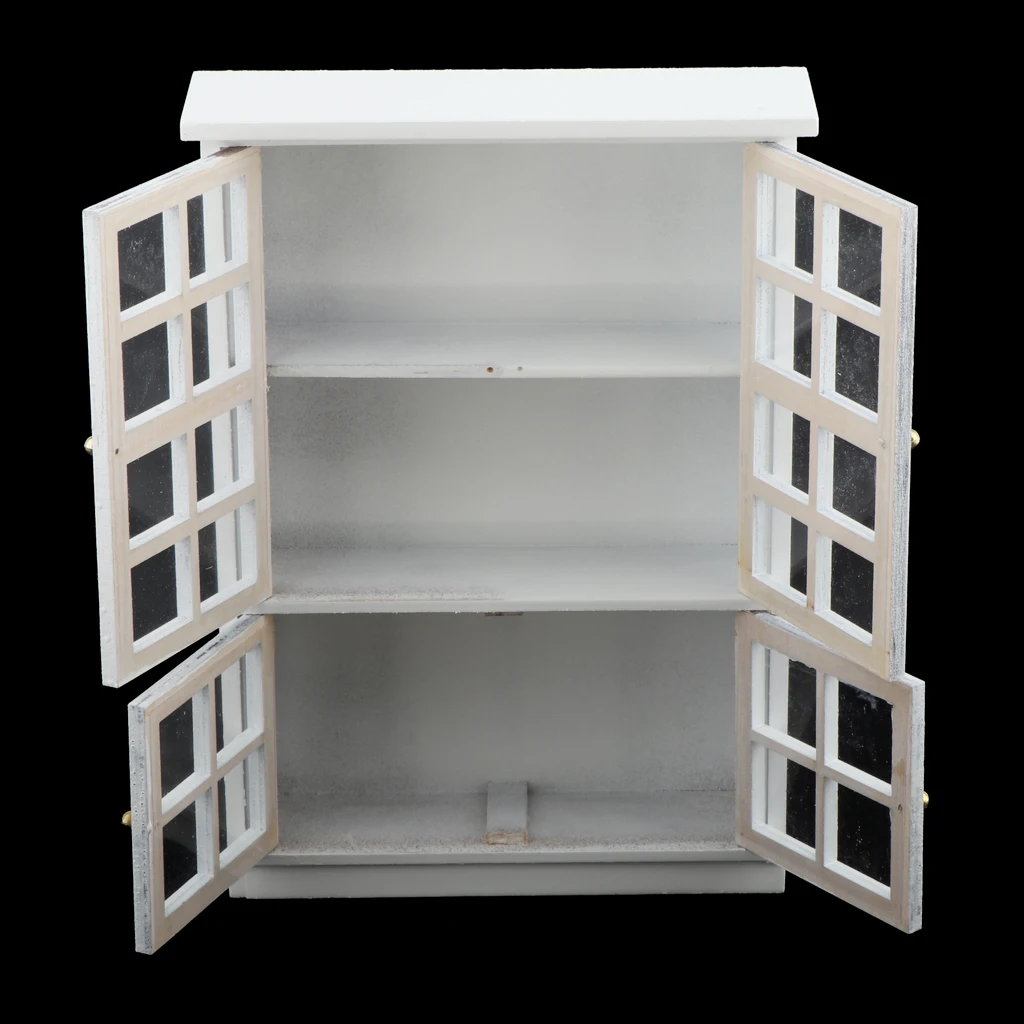 12th Dollhouse Miniatures Furniture Wooden White Bookcase Sideboard Ornaments