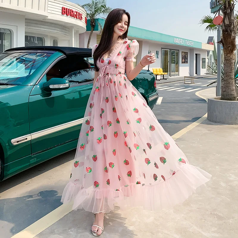Strawberry Dress Sequined Embroidery 