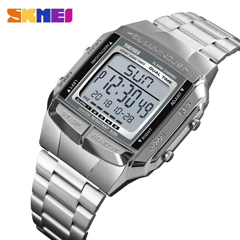 Брендовые часы SKMEI модные Для мужчин наручные часы класса люкс секундомер отсчет цифровой браслет для Для мужчин Нержавеющая сталь Для мужчин s часы