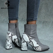 BONJOMARISA New 32-43 INS Hot Fretwork Patchwork Booties Ladies Winter Add Fur Ankle Boots Women 2019 High Heels Shoes Woman