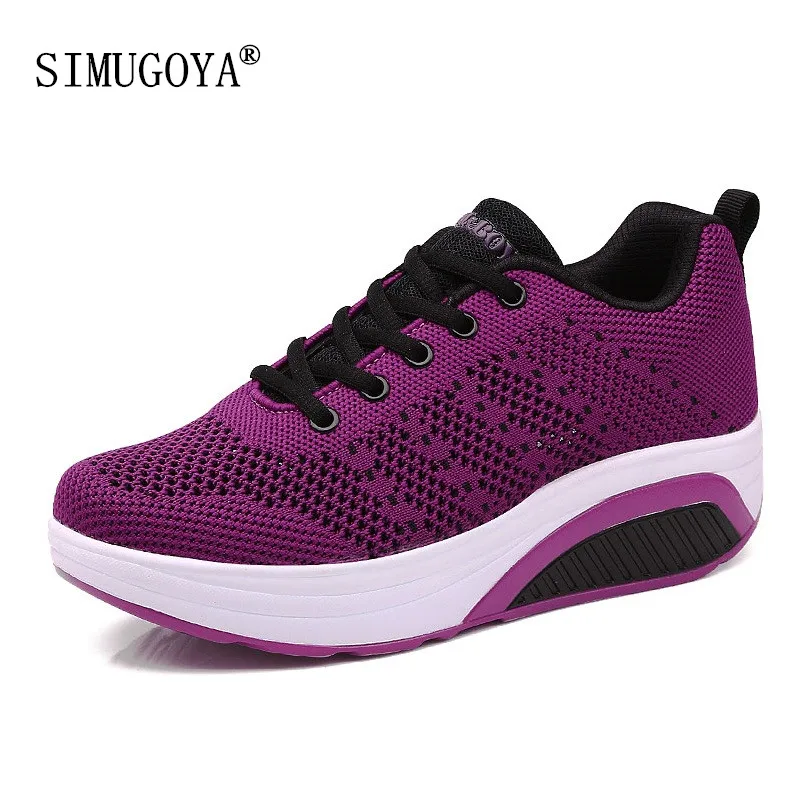 

SIMUGOYA New Fly Woven Thick Bottom Increased Rocking Shoes Fashion Wind Ladies Shoes Wild Comfortable Casual Shoes Women's Shoe