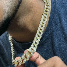 15mm Men Iced Out Hip Hop Gold Silver Tone CZ Miami Cuban Link Chain Choker Necklace Rhinestone