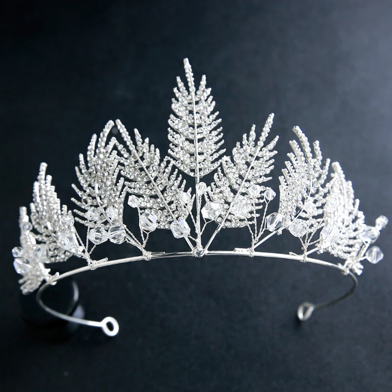 HIMSTAORY свадебные туфли с украшением в виде кристаллов короны тиара невесты, свадебные аксессуары для волос, головные уборы Серебряный лист диадема, украшение для головы и средства по уходу за волосами