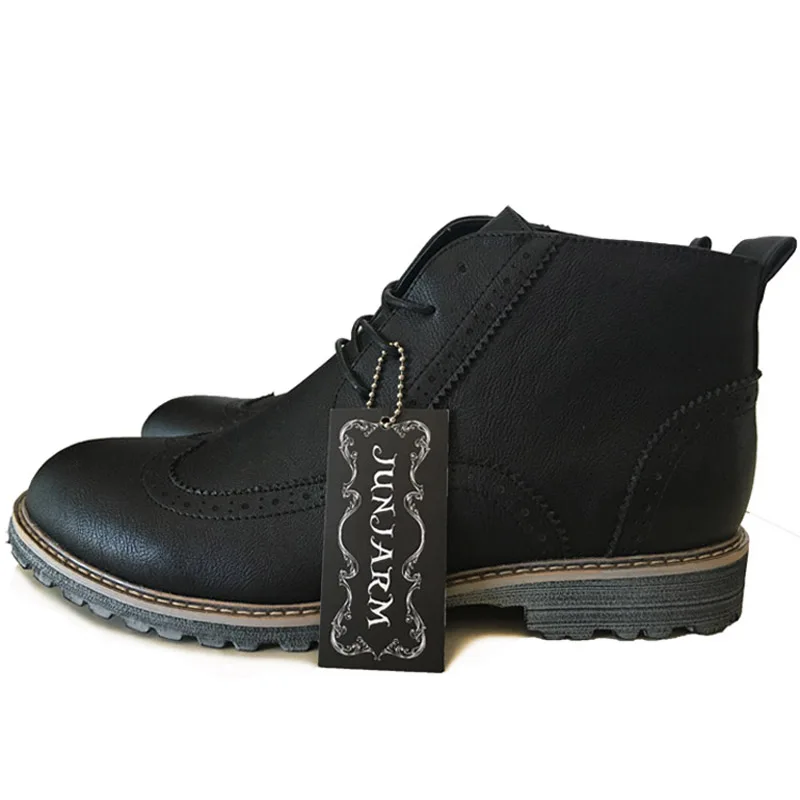 Мужские ботинки на меху JUNJARM Черные ботильоны с плюшевой подкладкой шнуровке