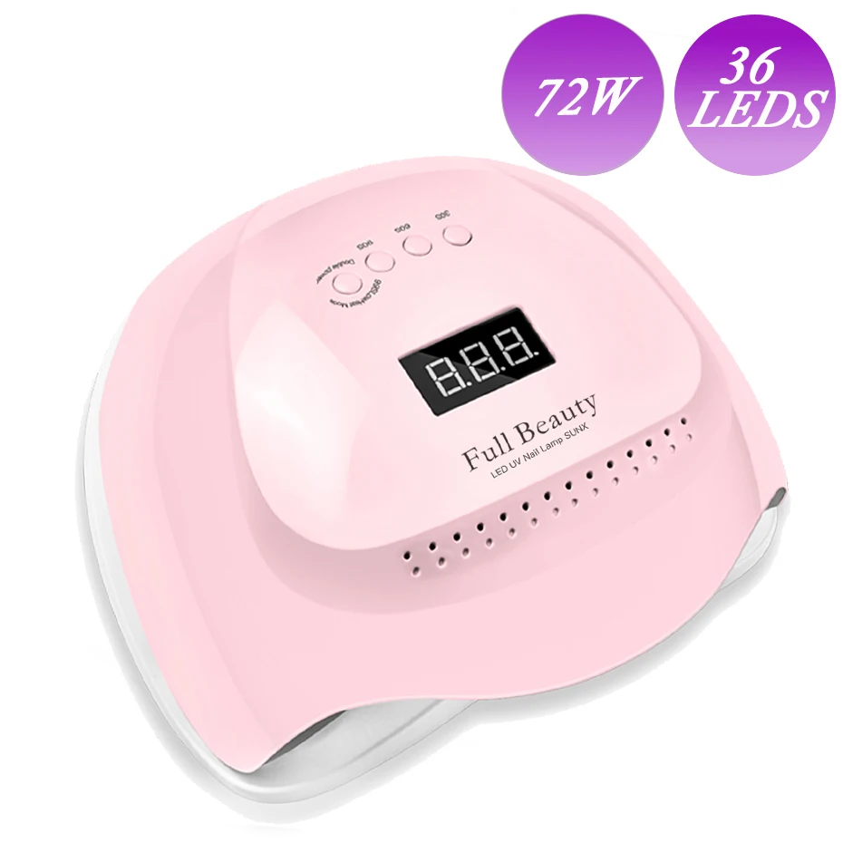 Pink 72 Вт Профессиональная ультрафиолетовая Светодиодная лампа для ногтей, белая, розовая, солнечный свет, Сушилка для ногтей, для всех, Гель-лак, быстрая сушка, оборудование для маникюра BESUNE1 - Цвет: Pink