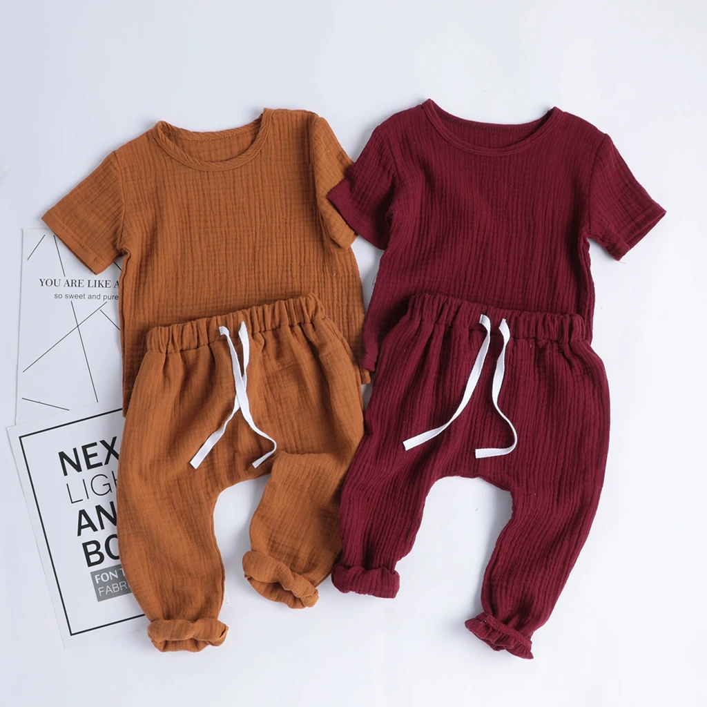 Baby Clothing Set expensive 0-24M Newborn Baby Boys Set  Cotton Linen Newborn Shorts Sleeve T-shirt+Pants Toddler Baby Girls Pajamas Clothes Outfits Baby Clothing Set cheap