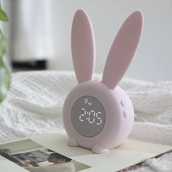 

Children Snoozing Digital Alarm Clock Thermometer Rabbit Shaped Rechargeable Night Light Kids Temperature Display Touch Control