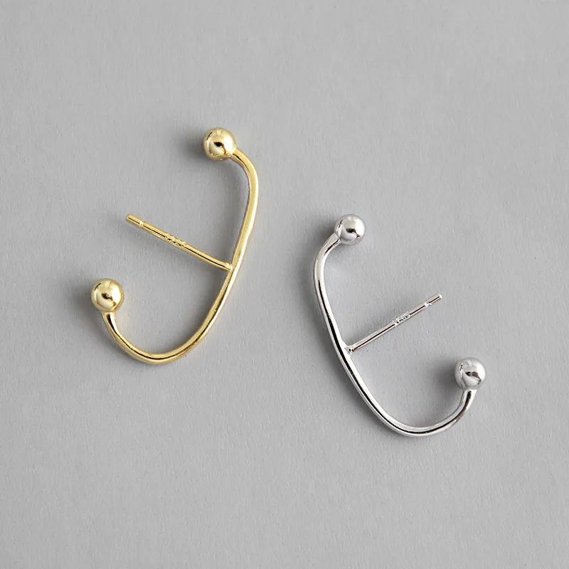 

INALIS Korean S925 Sterling Silver Stud Earrings INS Cool Wind Minimalist Beads C Female Earrings Earrings Silver Earrings