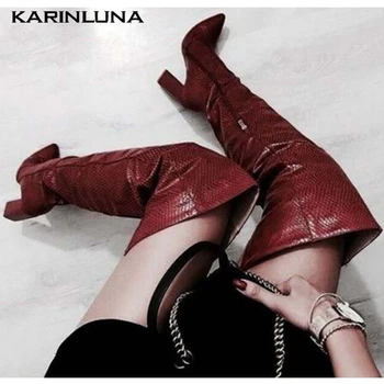 

Karinluna High Heels 2020 New Arrivals Sxey Party Pointed Toe Leisure Over-the-knee Boots Solid High Heels Autumn Female shoes