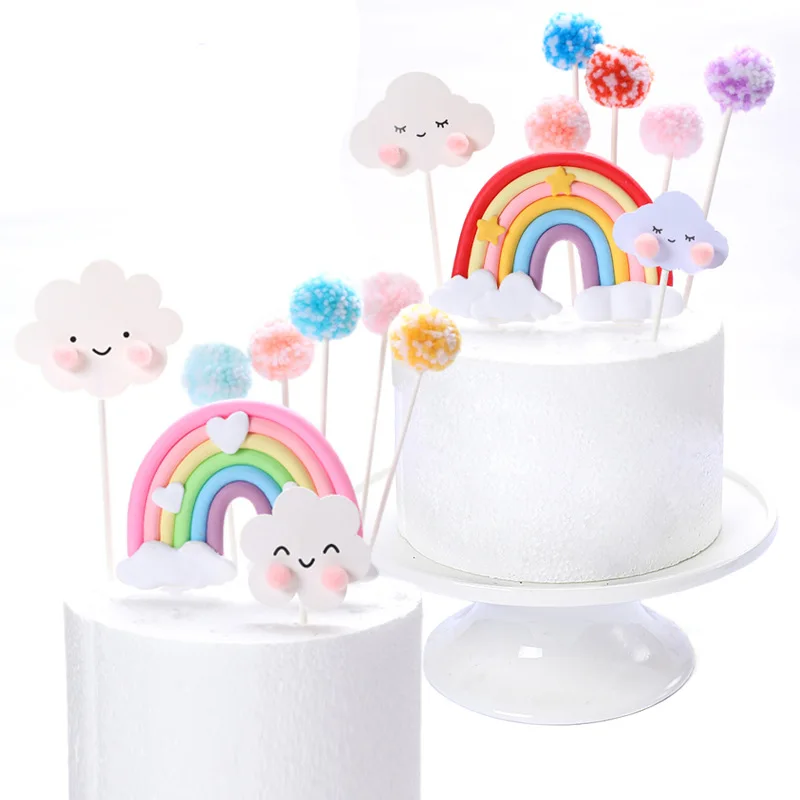 Polymer Clay Rainbow Cute Smile Cloud Star Theme Cake Topper Beautiful Cotton Balls Kids Favors Party Supplies Decoration | Дом и сад