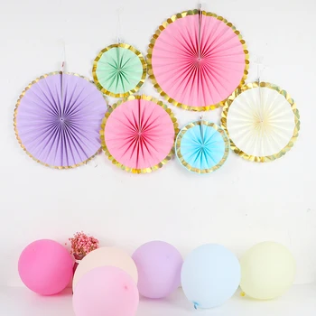 

6-Piece Handmade Paper Folding Fan Set, Seven-Color Three-Dimensional Gold Paper Fan Set, Wedding And Birthday Decoration
