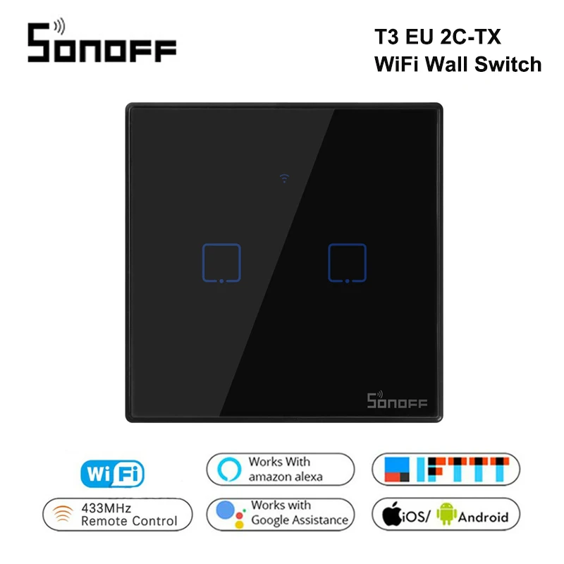 Умный настенный сенсорный выключатель Sonoff T3 EU 2C TX с Wi Fi и границей 433