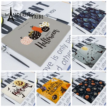 

Merry Halloween Table Napkins 42X32cm Cloth Mat Tea Towels Fabric Kitchen Wedding Dish Decoration Paper Napkins Servilletas Tela