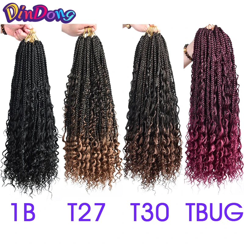 DinDong Box Braids with Curly Hair Synthetic Crochet Braiding Hair Extension 18 inch Messy Knotless Bohemian Goddess Box Braid B