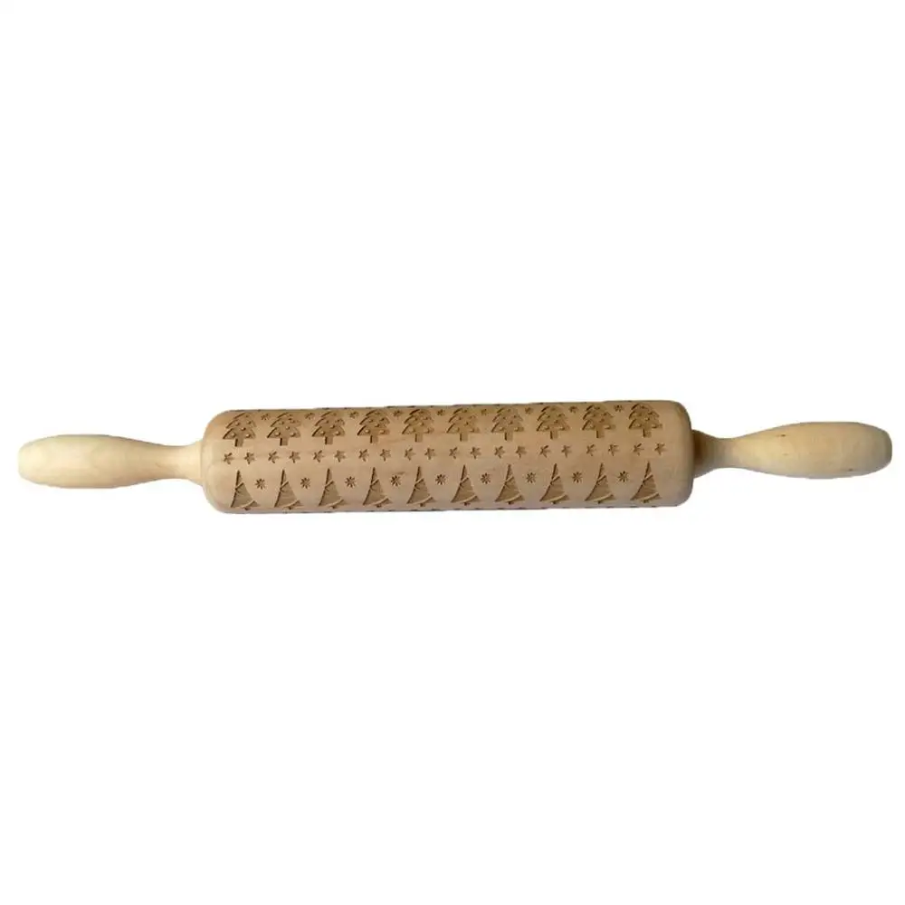 35cm Smiley Engraved Embossing Rolling Pin With Christmas Symbols For Baking Embossed Cookies Wooden Rolling Pins - Цвет: Christmas tree