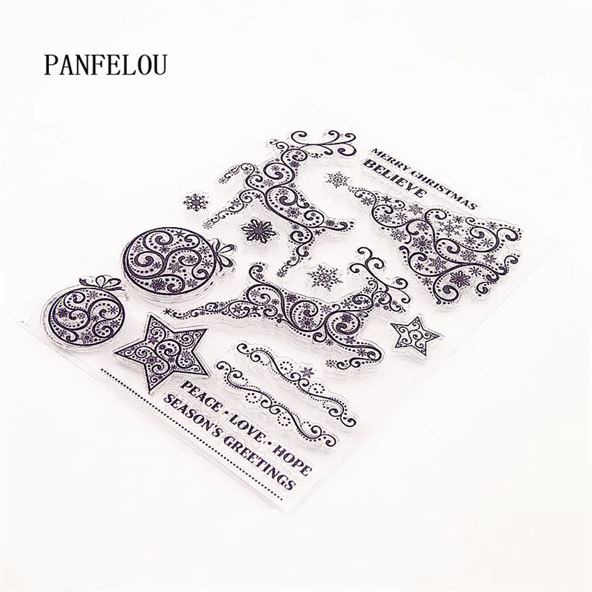 PANFELOU 13x18cm Christmas deer tree stars Transparent Silicone Rubber Clear Stamps cartoon Scrapbooking/DIY New year album