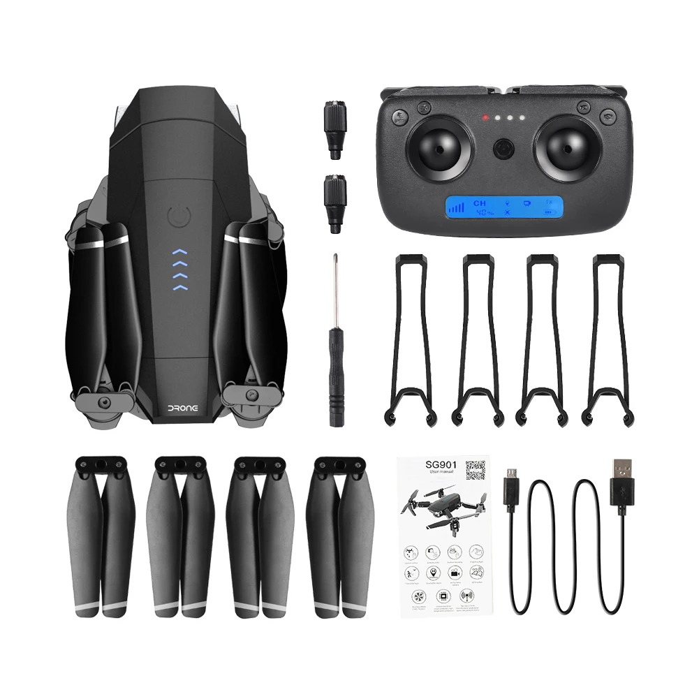 

SG901 USB Charging Foldable Adjustable Angle 4K HD RC Drone 4 Axis Gesture Recording WIFI FPV Positioning Optical Flow Aircraft