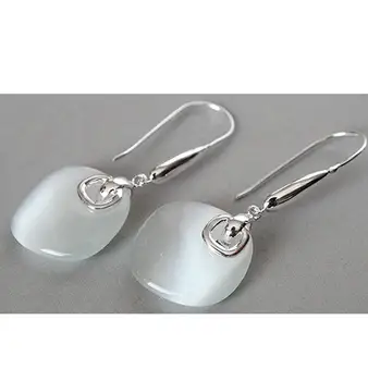 

Hot Sell LADY'S ELEGANT WHITE OPALS 925 SILVER HOOK DANGLE EARRINGS 1.8"