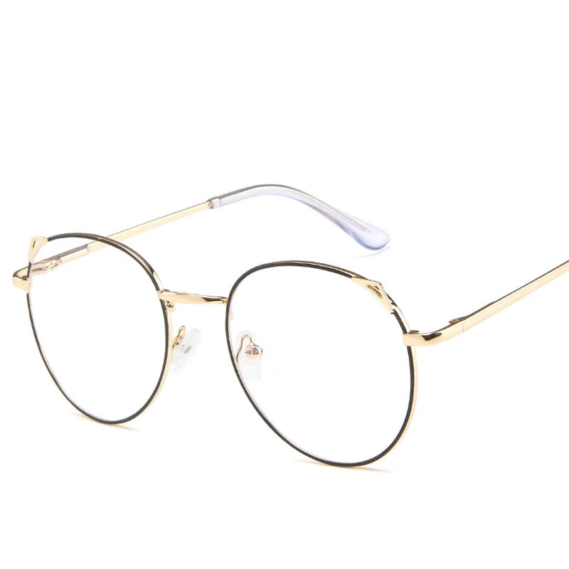 Imwete, анти-синий светильник, кошачьи уши, женские очки, оправа, Ретро стиль, прозрачные линзы, милые очки, оправа, анти-синий луч, женские очки - Цвет оправы: GoldBlack