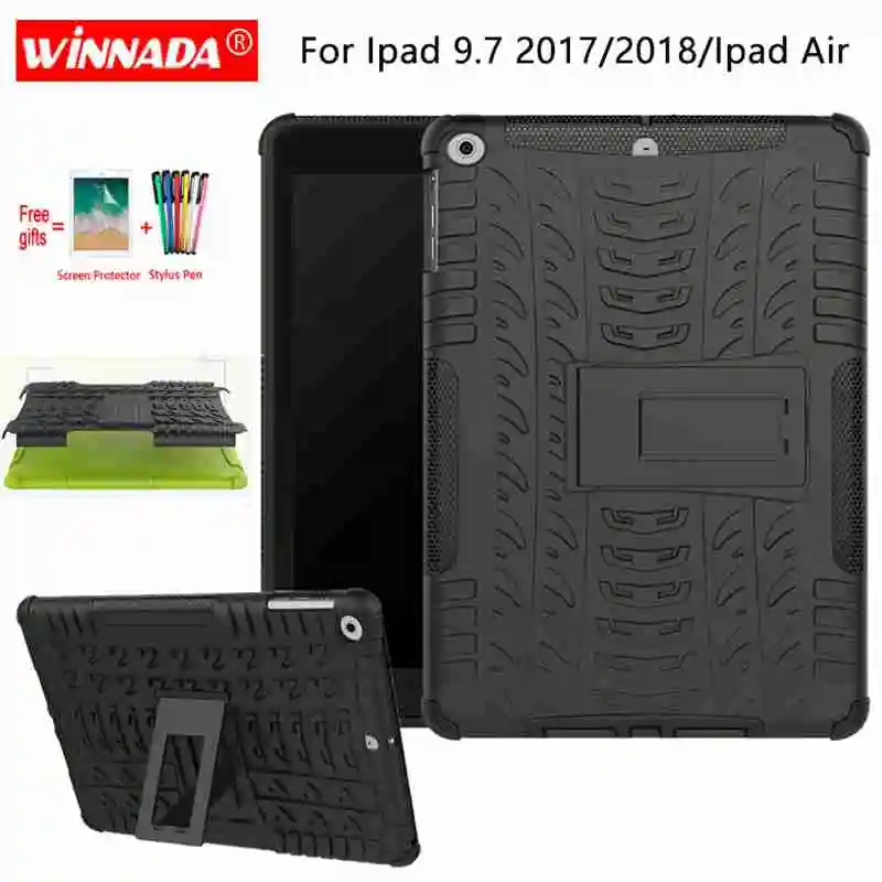 

For ipad 9.7 inch 2017 case for ipad Air Armor case Tablet Silicone TPU+PC Shockproof Stand Cover for ipad 9.7 2018 +pen+Film
