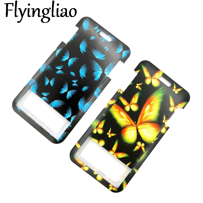 

Yellow Blue Monarch Butterfly Credit Card ID Holder Bag Student Women Travel Card Cover Badge Car Keychain Gifts Accessories