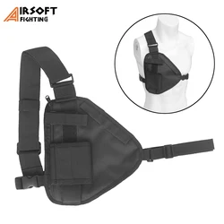 Bolsa de peito tático de rádio, ajustável, walkie talkie, de ombro, caça, tira militar, bolsa de tira, mochila frontal