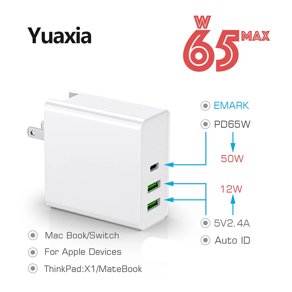 

65W PD QC 3.0 Quck Charge USB Charger Adapter For Switch Macbook Type C Fast Charger For iPhone Samsung Xiaomi Wall Charger