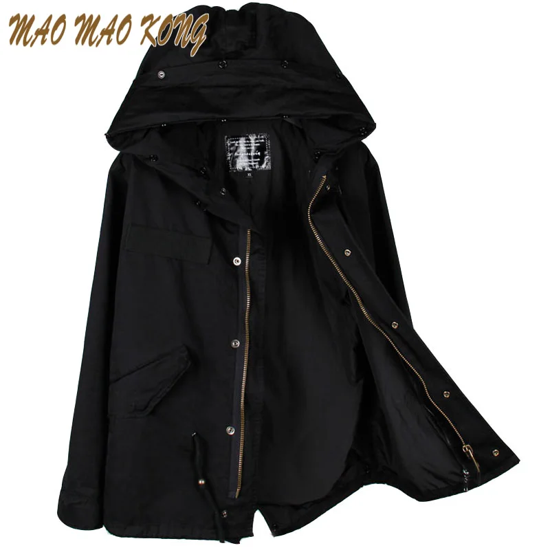 MMK autumn winter high fashion street woman casual hooded trench army green cooton washed outerwear loose clothing good quality