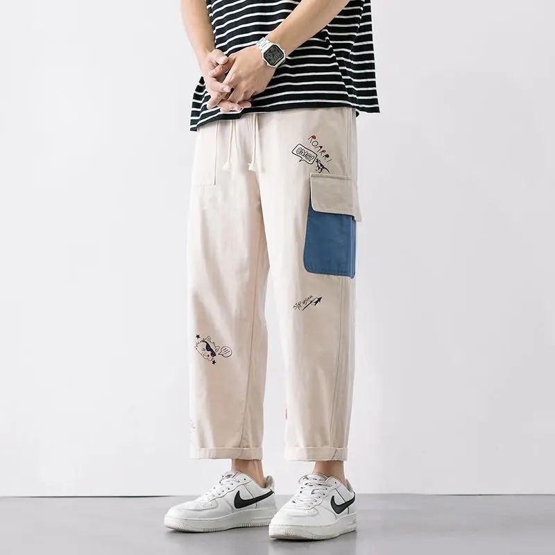 Male Harajuku Anime Cargo Sweatpants Baggy Streetwear Wide Leg Oversize Ankle-length Casual Sport Trousers wide leg pants wide leg sweatpants men cargo pants