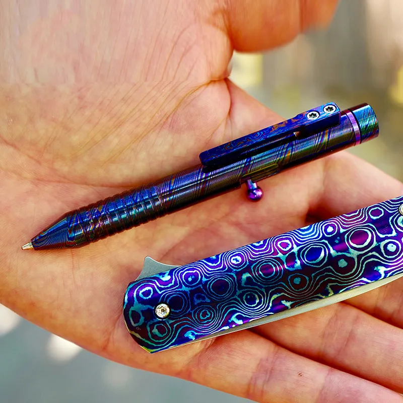

Titanium Damascus Tactical Pen Color Titanium Horse Pen Self-defense Writing Multifunctional Portable Outdoor EDC Bolt Pen