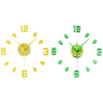 

Lemon Green Design Sticker EVA 60CM Wall Clock Colour Big Large Decorative 3D Diy Wall Clock for Kitchen Children Room
