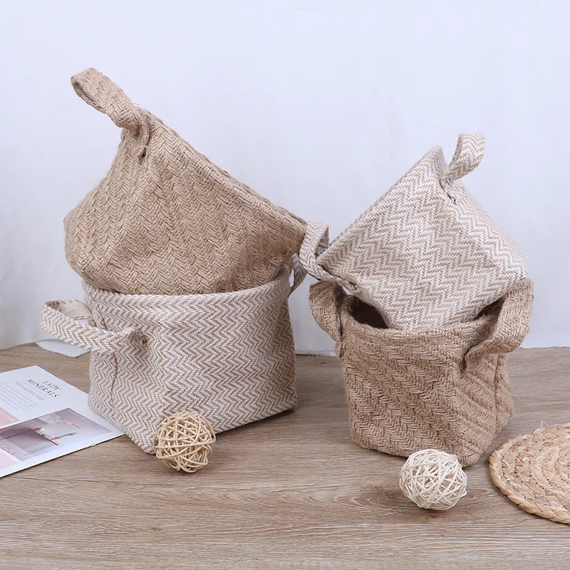 Braided Jute Cloth Flowerpot Storage Basket Cotton Linen Blended Desktop Storage Box Kids Toys Sundries Organizer Laundry Basket