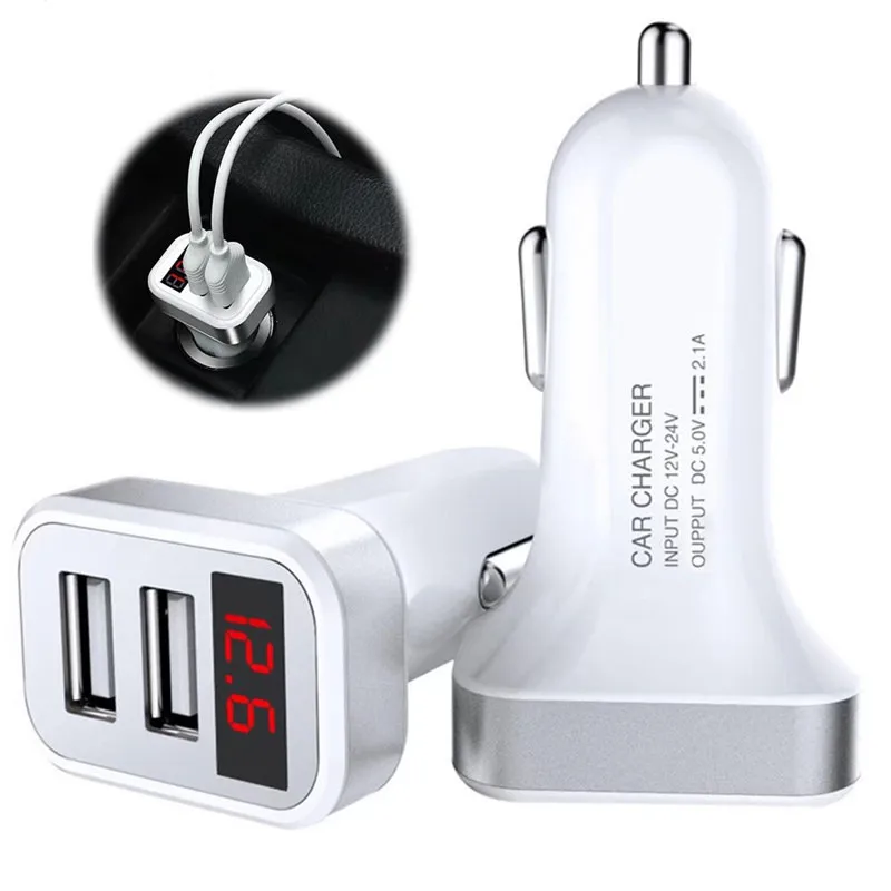 Автомобильное зарядное устройство 5 в 2 1 А с двумя USB и светодиодным дисплеем