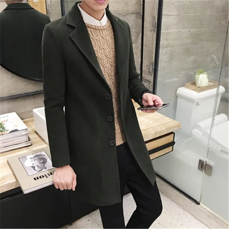 Весеннее мужское повседневное шерстяное пальто с длинным рукавом/мужской одноцветный длинный тренч пальто смешанного размера плюс 5XL