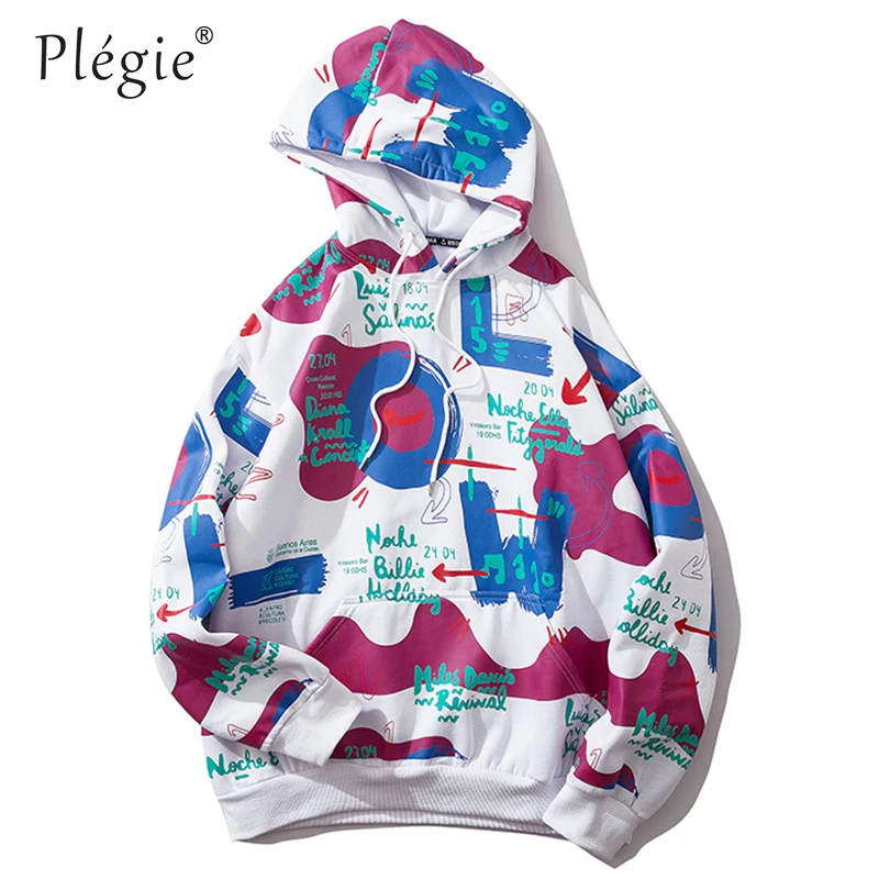 Plegie Mens Letter Print Fleece Hoodies Pullover Sweatshirt Male Loose Oversize Hip Hop Streetwear Autumn Unisex Couple Hoodies