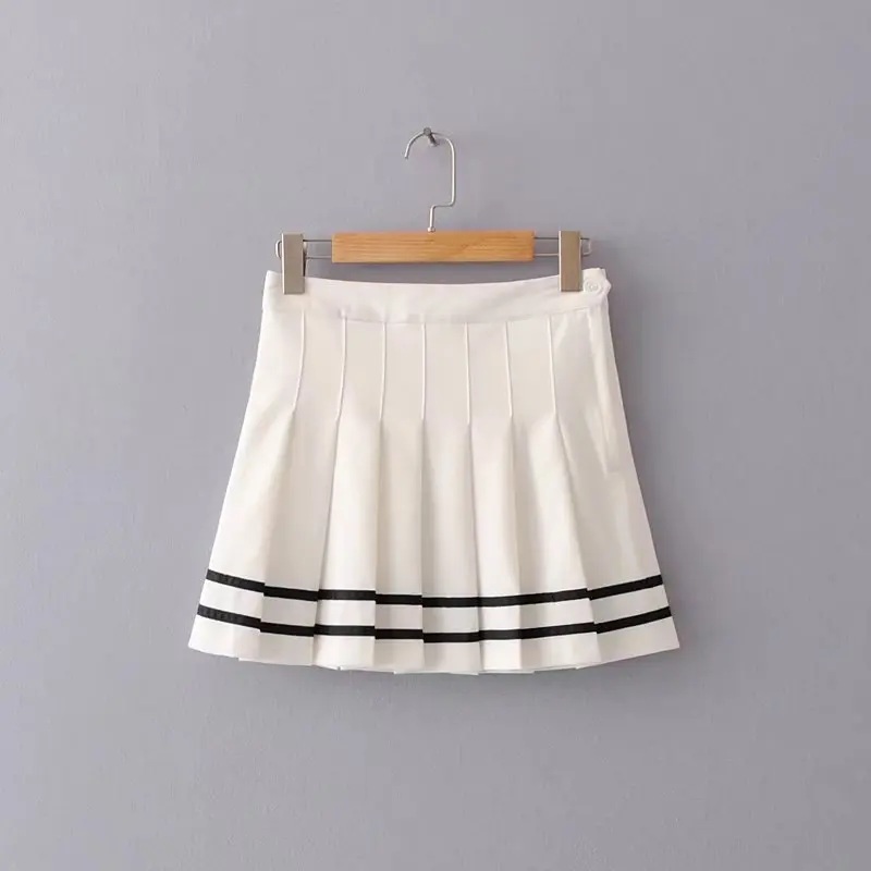 

2018 Spring And Summer Europe And America WOMEN'S Dress Black And White Pleated Skirt Mini Short Skirt 0997