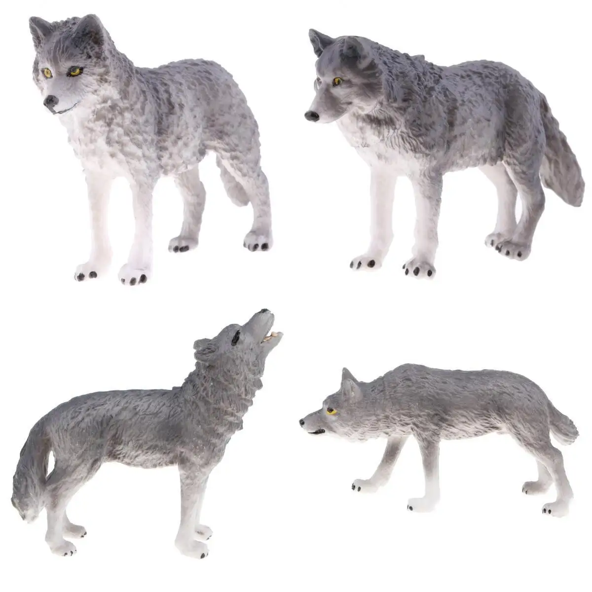 4x Lifelike Wildlife Grey Wolf Model Toy for Kids Party Favor Xmas Presents